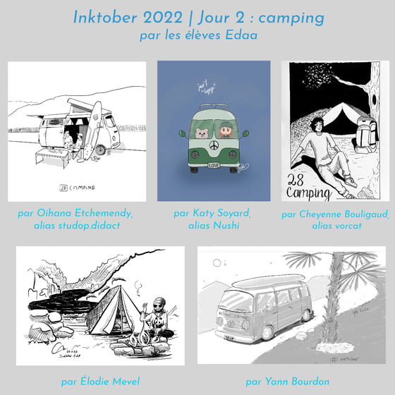 Exemples de dessins d'élèves EDAA pour Inktober 2022