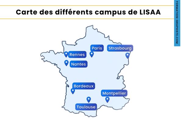 Carte des différents campus de LISAA en France